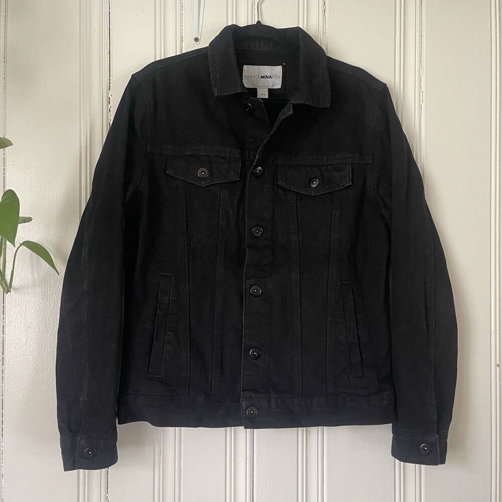 FASHION NOVA MEN Black Front Button Long Sleeves Denim Cotton Jacket Size S